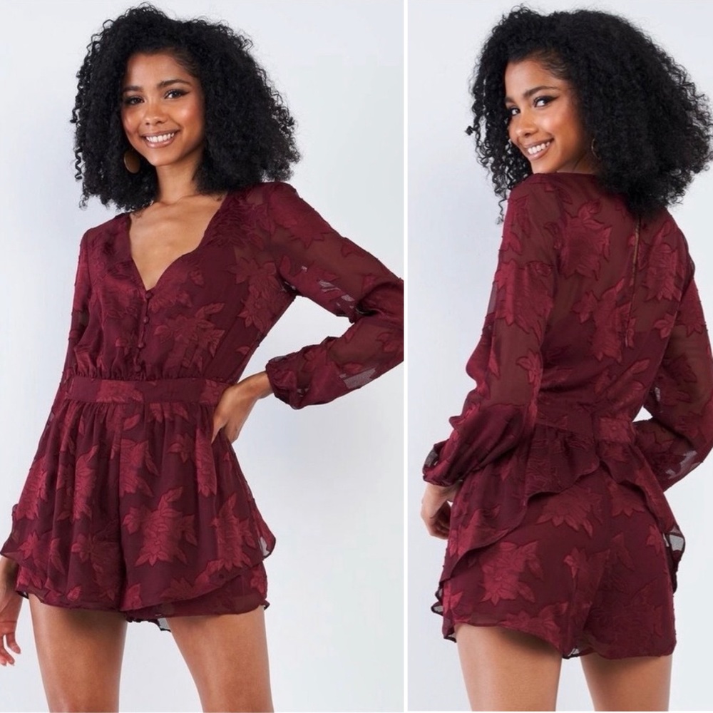 Sugarlips Cabernet Floral Lace Romper S
